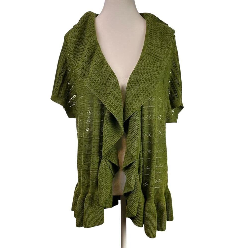 Lane Bryant Olive Green Ruffled Trim Open Front Cardigan Sweater 18/20W